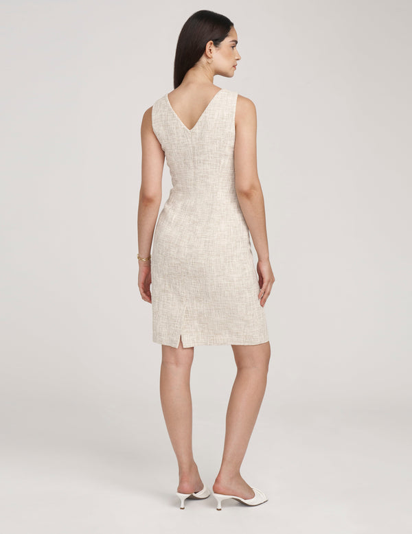 Anne Klein V-Neck Sheath Dress- Sale Anne White/Bisquare Combo