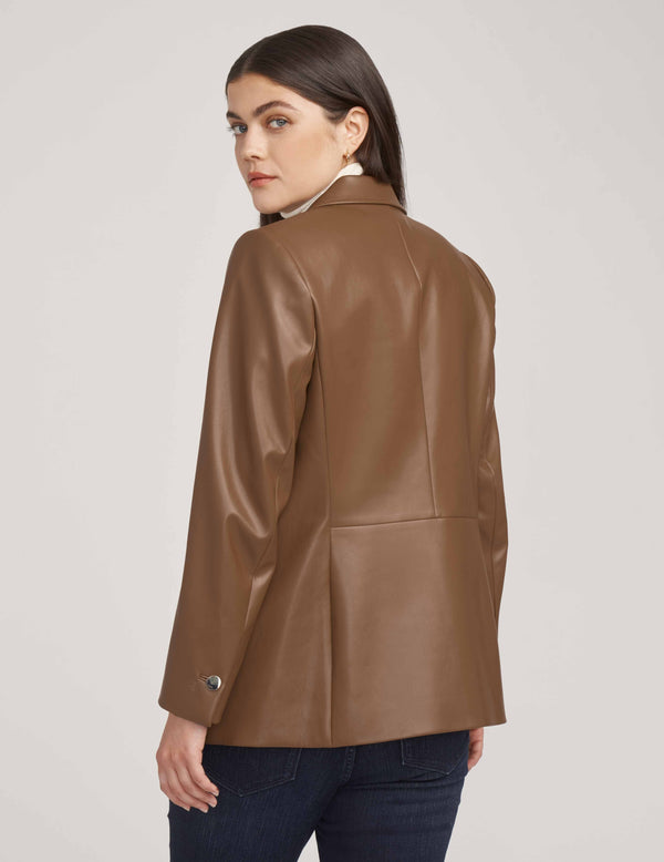 Anne Klein Vegan Leather Jacket With Patch Pockets- Sale Vicuna