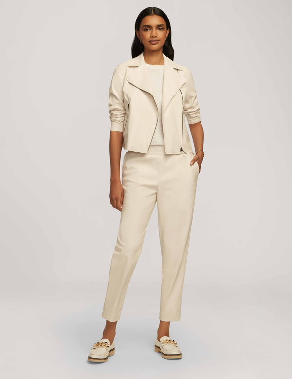 Anne Klein Vegan Leather Zip Front Moto Jacket- Sale Anne White
