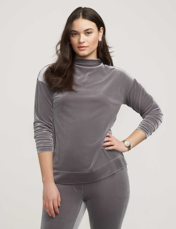 anne klein Velour High-Low Stretch Pullover- Sale Rocky Shore