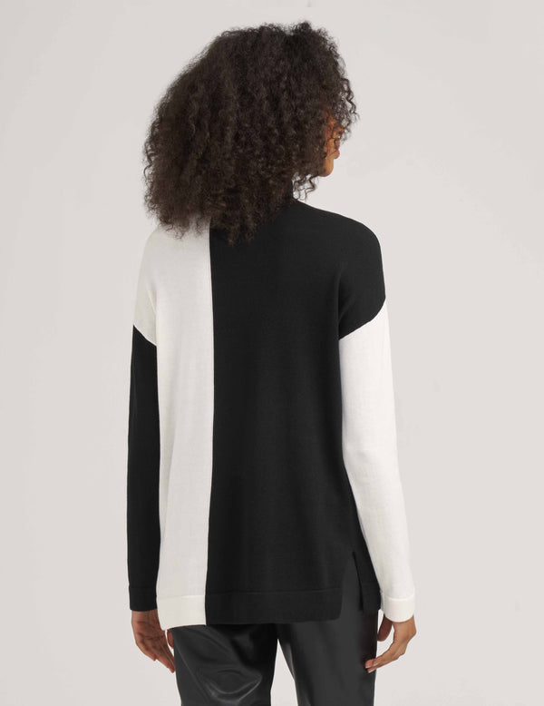 Anne Klein Vertical Coloblocked Pullover- Sale ANNE WHITE/ANNE BLACK