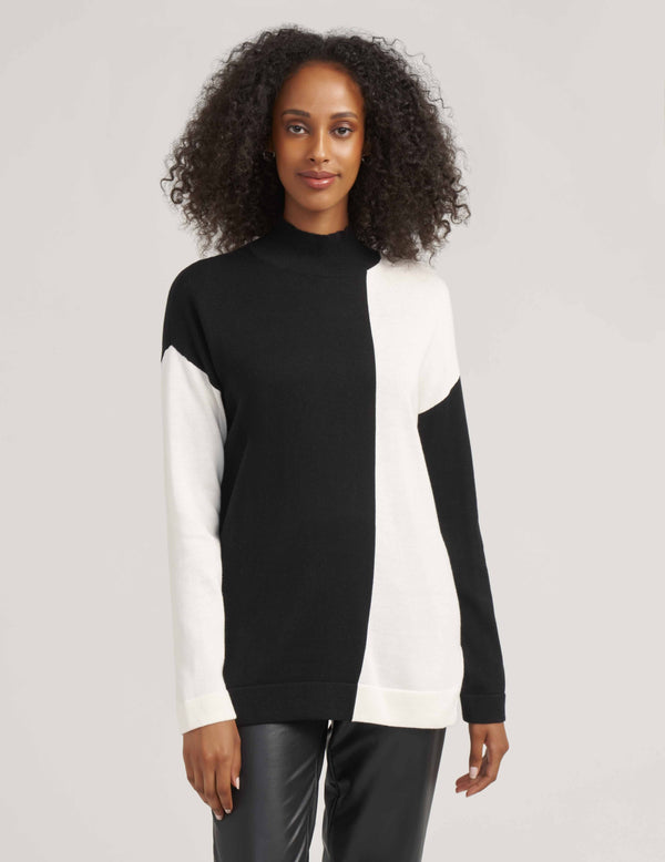 Anne Klein Vertical Coloblocked Pullover- Sale ANNE WHITE/ANNE BLACK