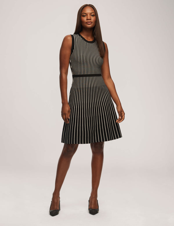 Anne Klein Vertical Stripe Fit And Flare Dress- Sale Anne Black/Anne White