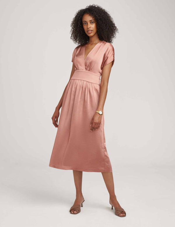 anne klein Washed Satin V-Neck Midi Dress- Sale Anise