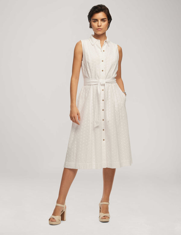 anne klein White Eyelet Diane Midi Shirt Dress Bright White