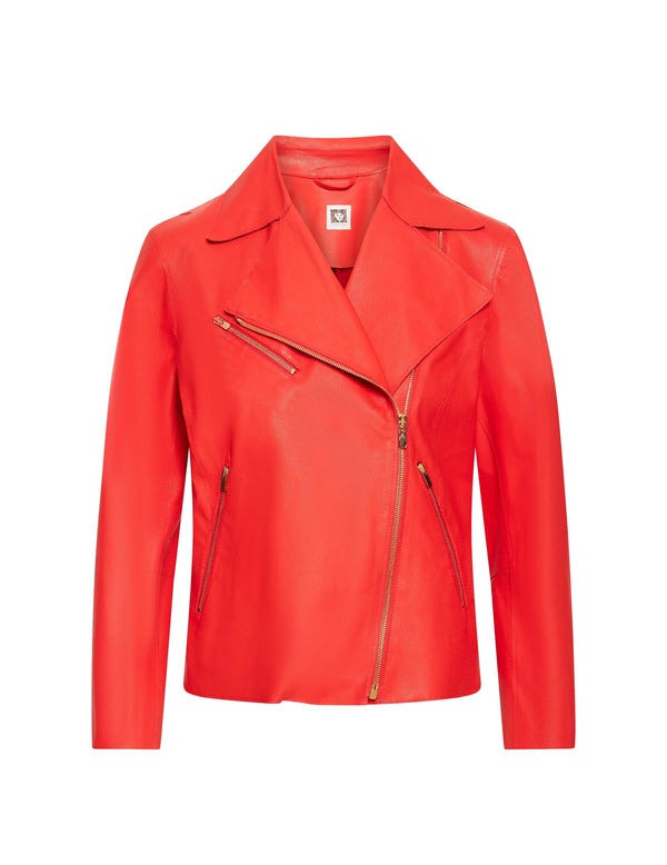 Anne Klein Zip Front Faux Leather Moto Jacket- Sale Poppy