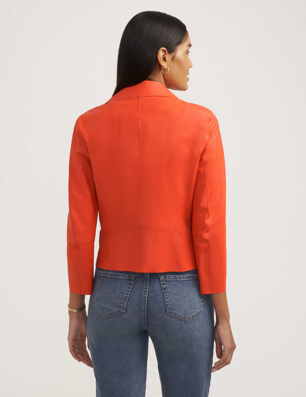 Anne Klein Zip Front Faux Leather Moto Jacket- Sale Poppy