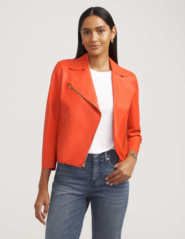 anne klein Zip Front Faux Leather Moto Jacket- Sale Poppy