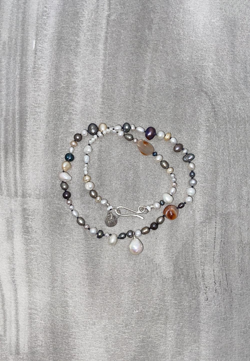 Annie Costello Brown Agate Pearl Mix Collar