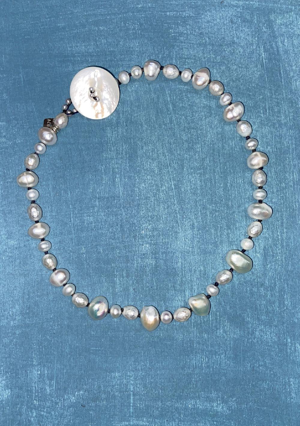 Annie Costello Brown Button Pearl Collar Navy