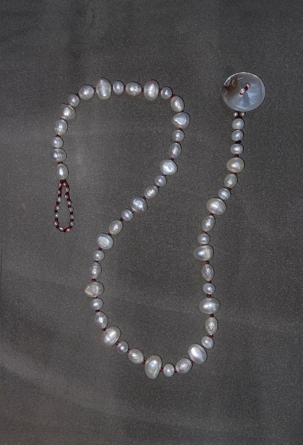 Annie Costello Brown Button Pearl Collar Red