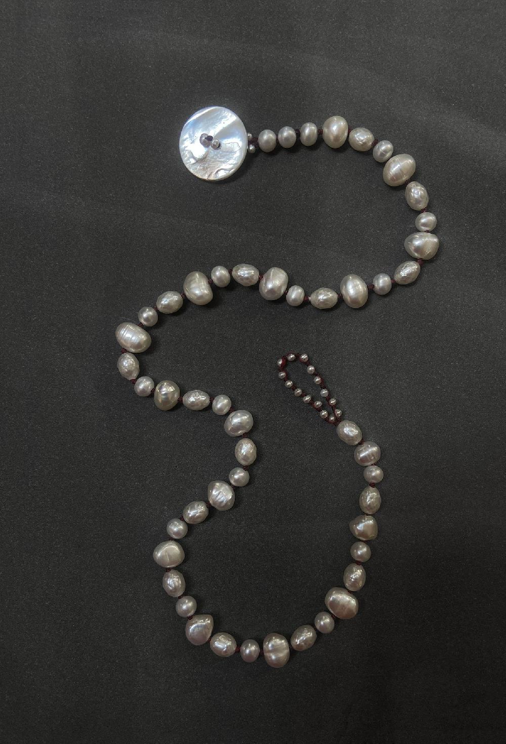 Annie Costello Brown Button Pearl Collar Red