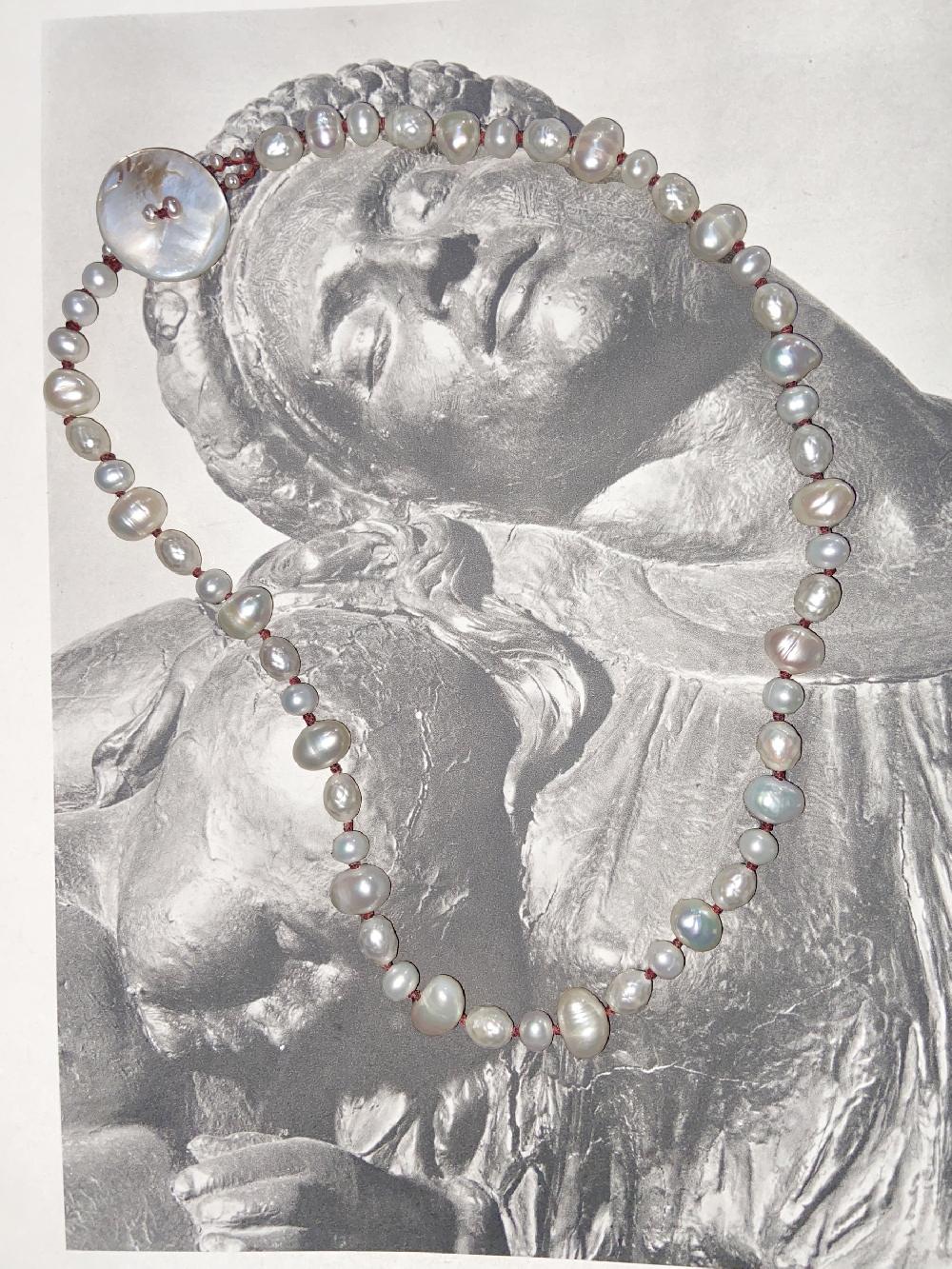 annie costello brown button pearl collar red