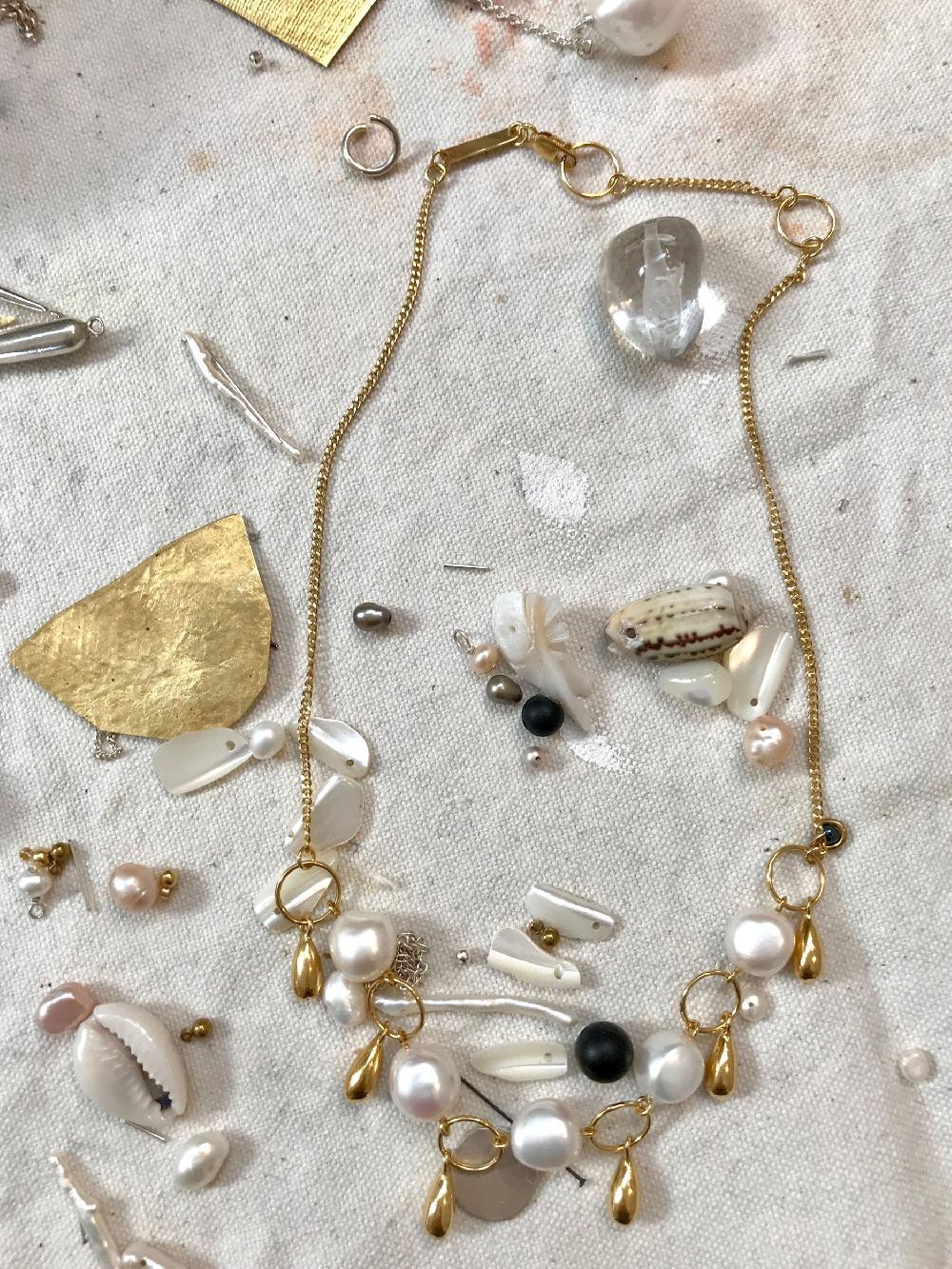 Annie Costello Brown Cherie Pearl Bib Vermeil