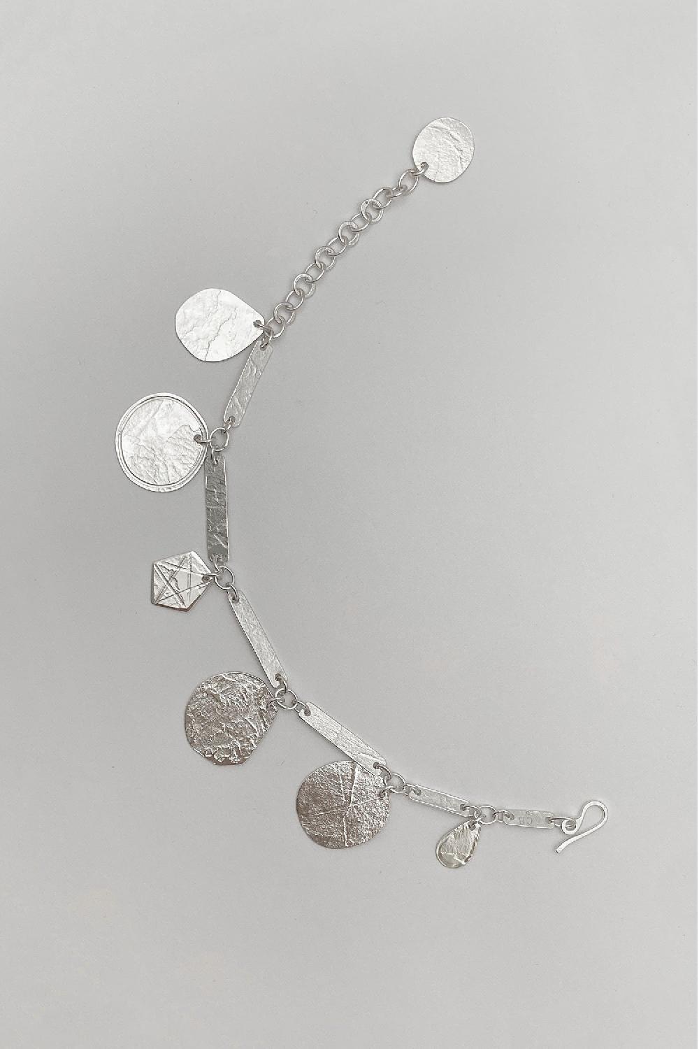 Annie Costello Brown Coin Charms Bracelet Silver