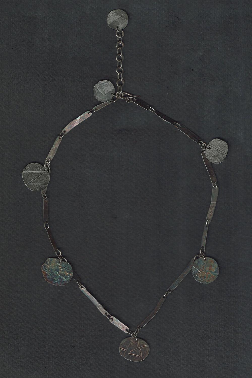 Annie Costello Brown Coin Charms Necklace Silver