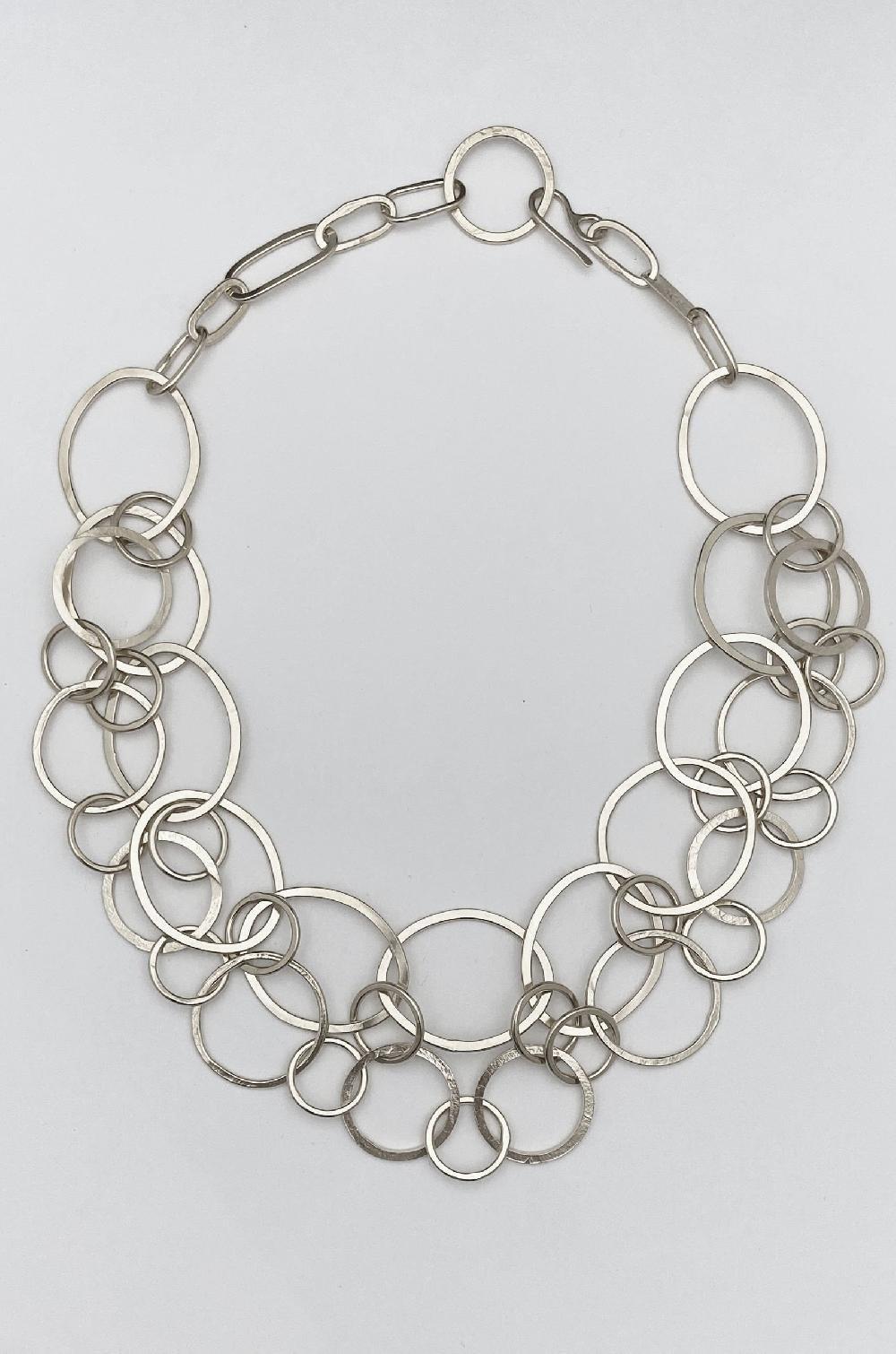 Annie Costello Brown Layered Rings Chain Rhodium