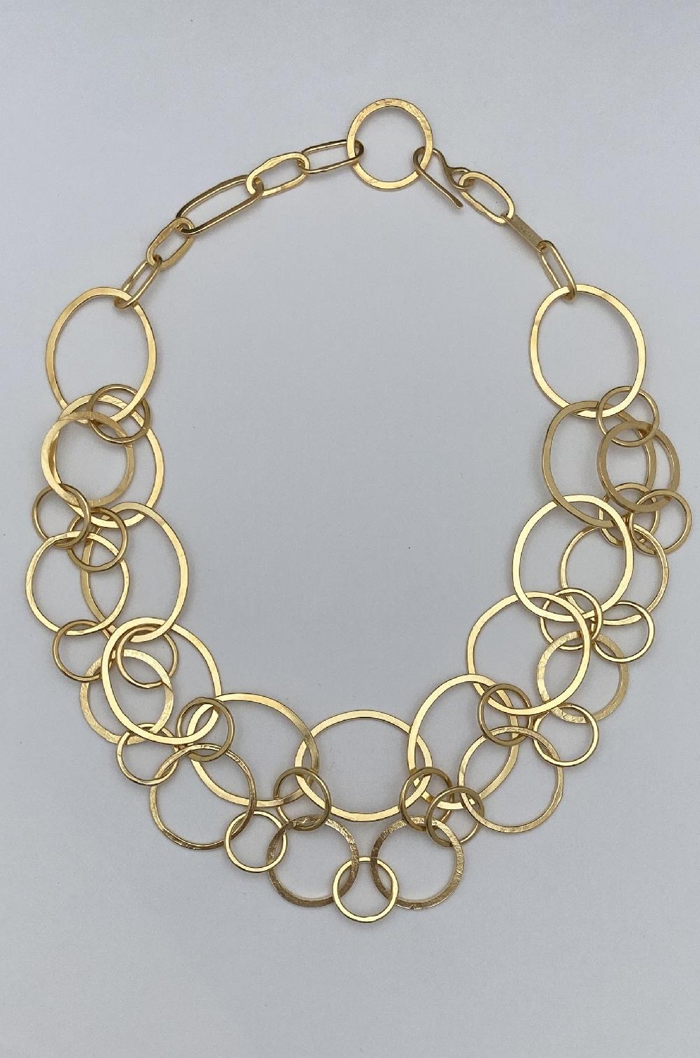 Annie Costello Brown Layered Rings Necklace Gold