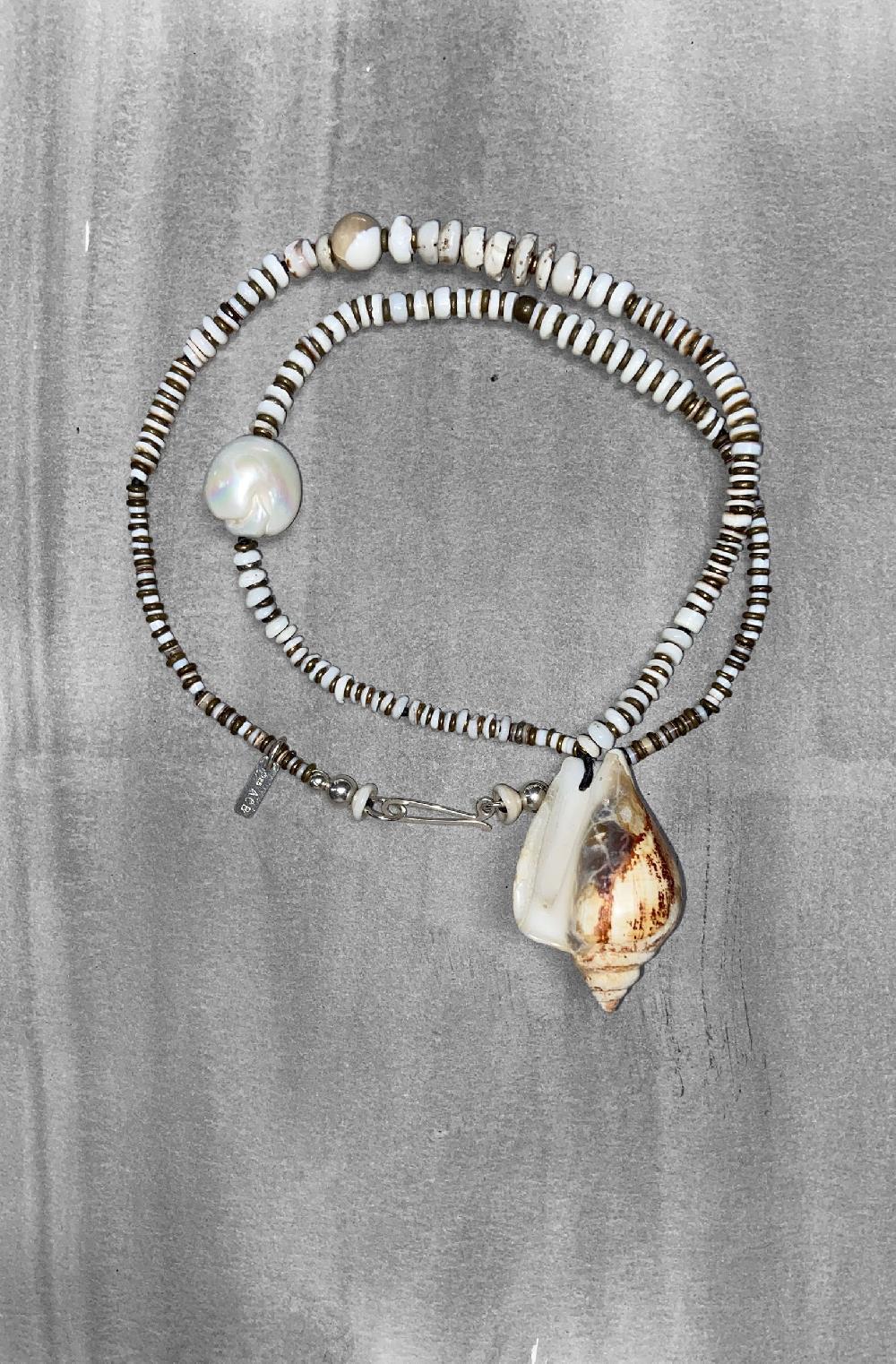 Annie Costello Brown Mixed Heishi Shell Pendant