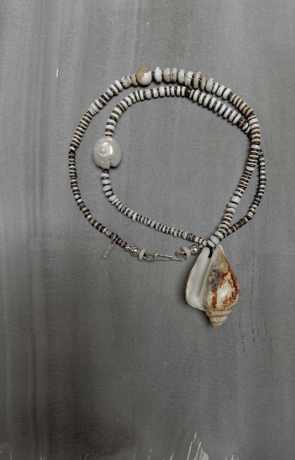 Annie Costello Brown Mixed Heishi Shell Pendant