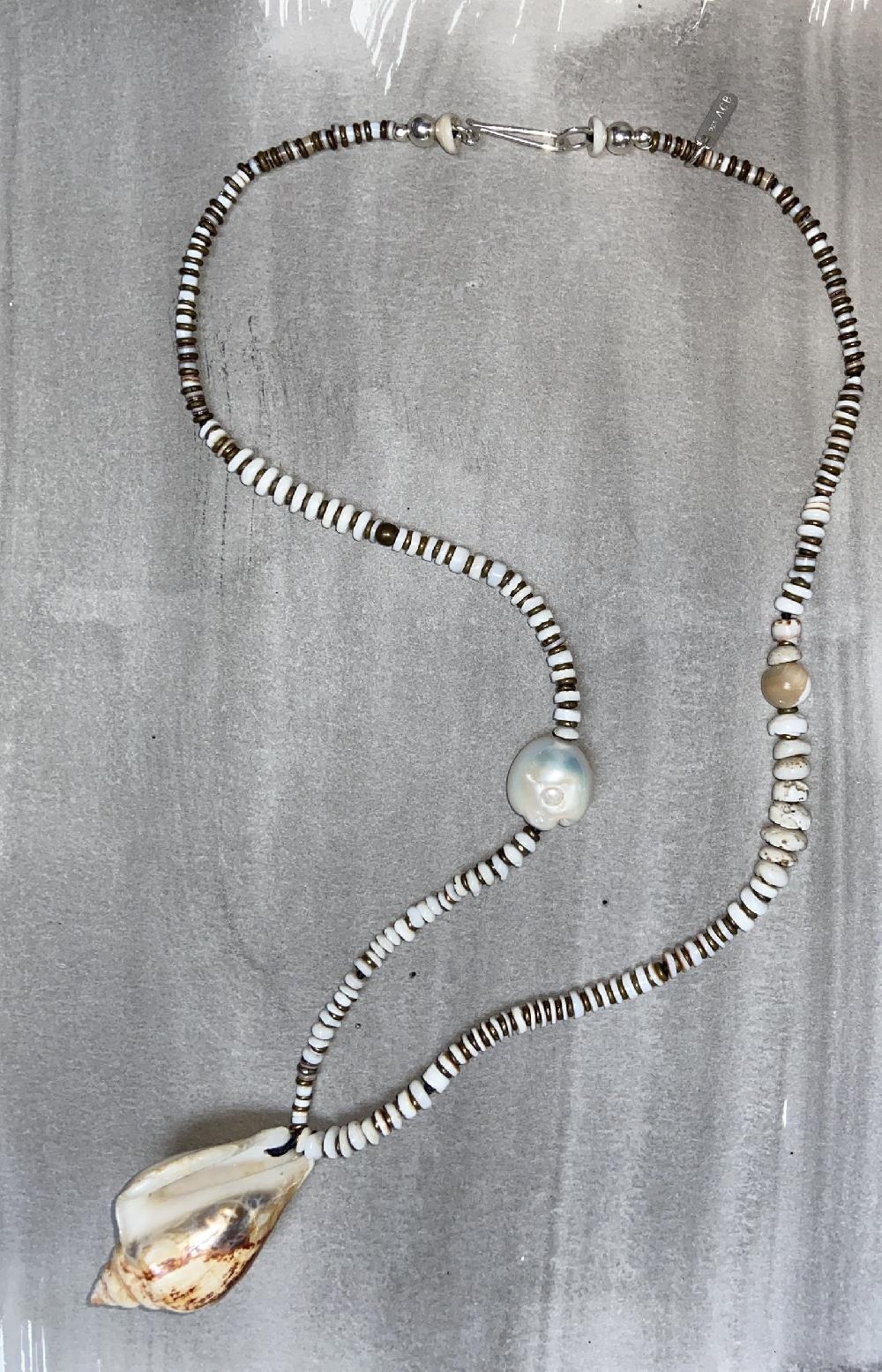 annie costello brown mixed heishi shell pendant