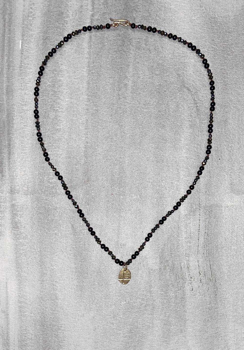 Annie Costello Brown Onyx Mini Coin Cross 14k Gold