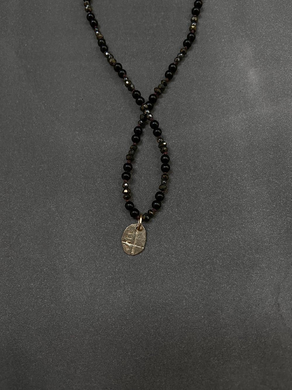 Annie Costello Brown Onyx Mini Coin Cross 14k Gold