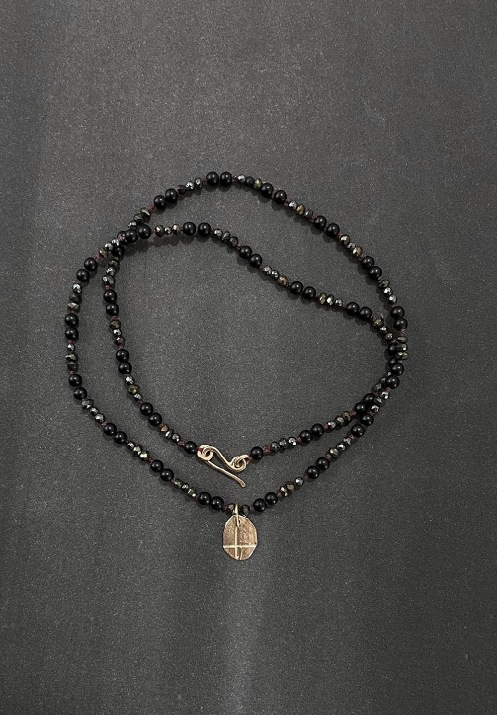 annie costello brown onyx mini coin cross 14k gold
