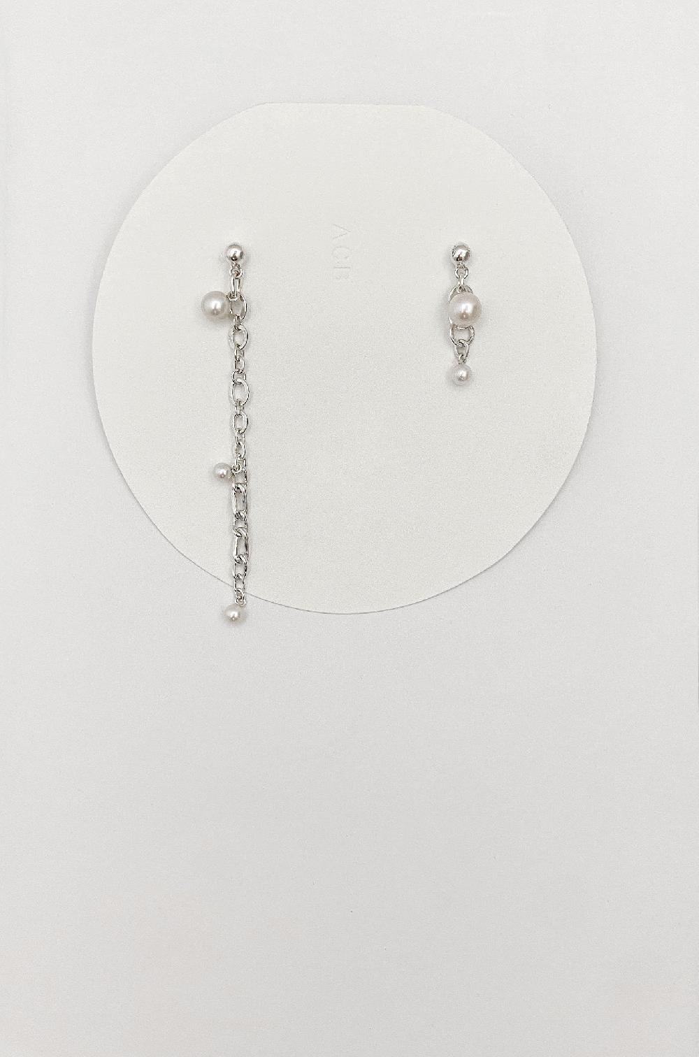 Annie Costello Brown Asymmetrical Pearl Earrings Silver