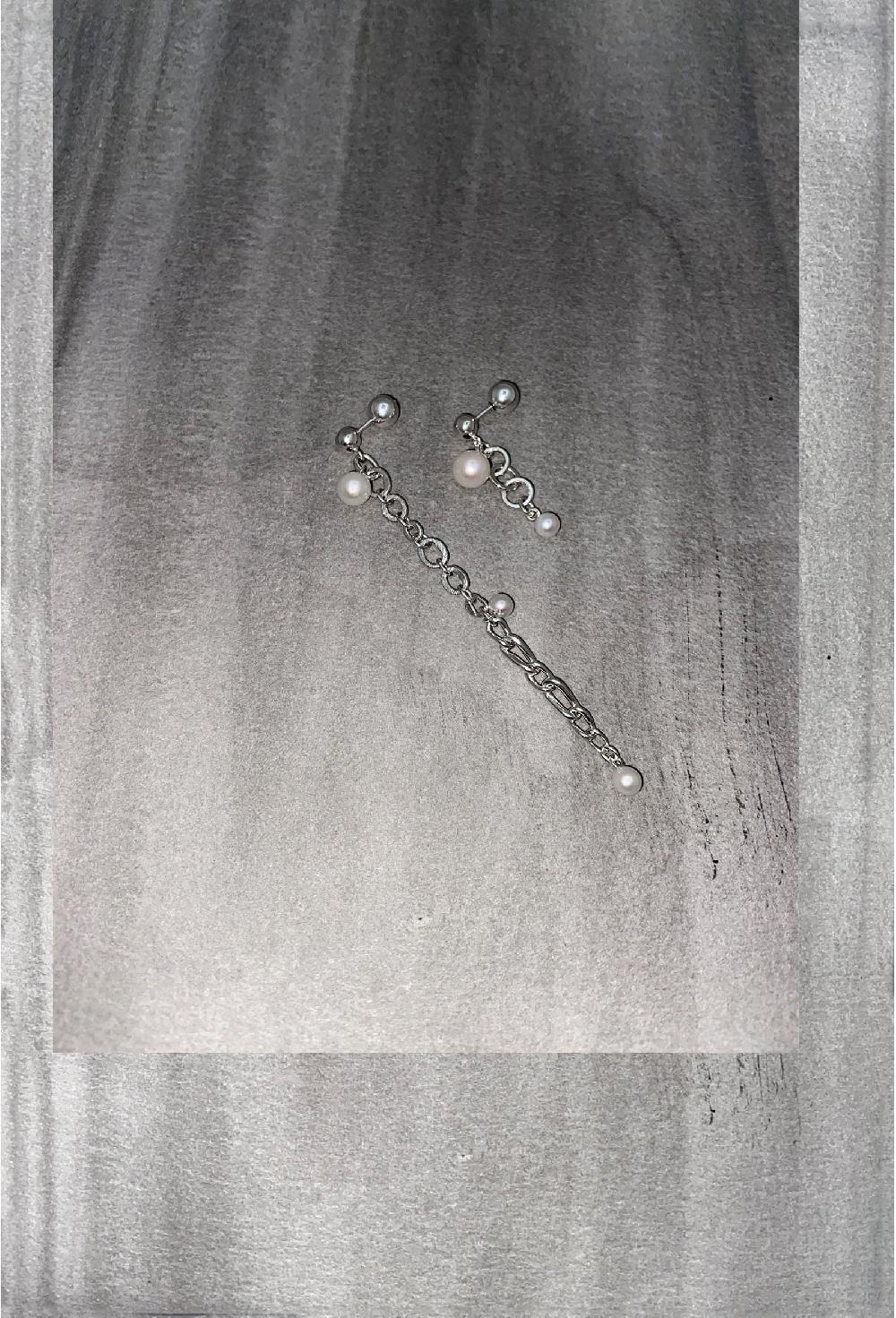 annie costello brown asymmetrical pearl earrings silver