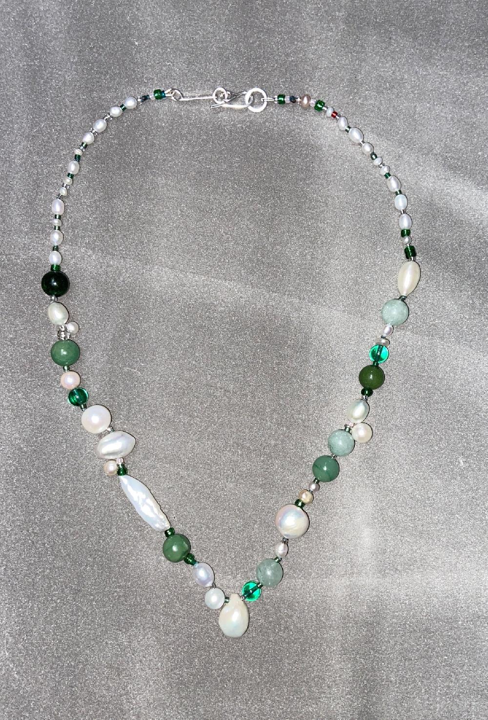 Annie Costello Brown Brigid Pearl Green Mix Necklace