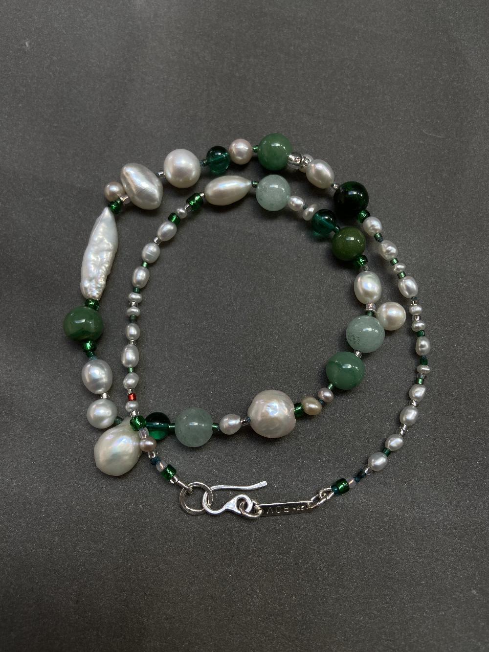 Annie Costello Brown Brigid Pearl Green Mix Necklace