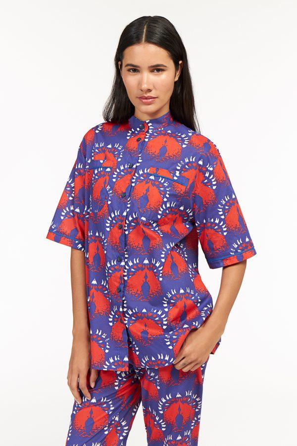 Annie P Antibes Shirt Parrots Blue & Red