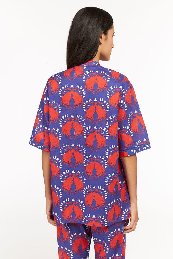 Annie P Antibes Shirt Parrots Blue & Red