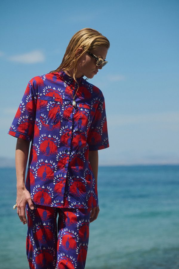 Annie P Antibes Shirt Parrots Blue & Red