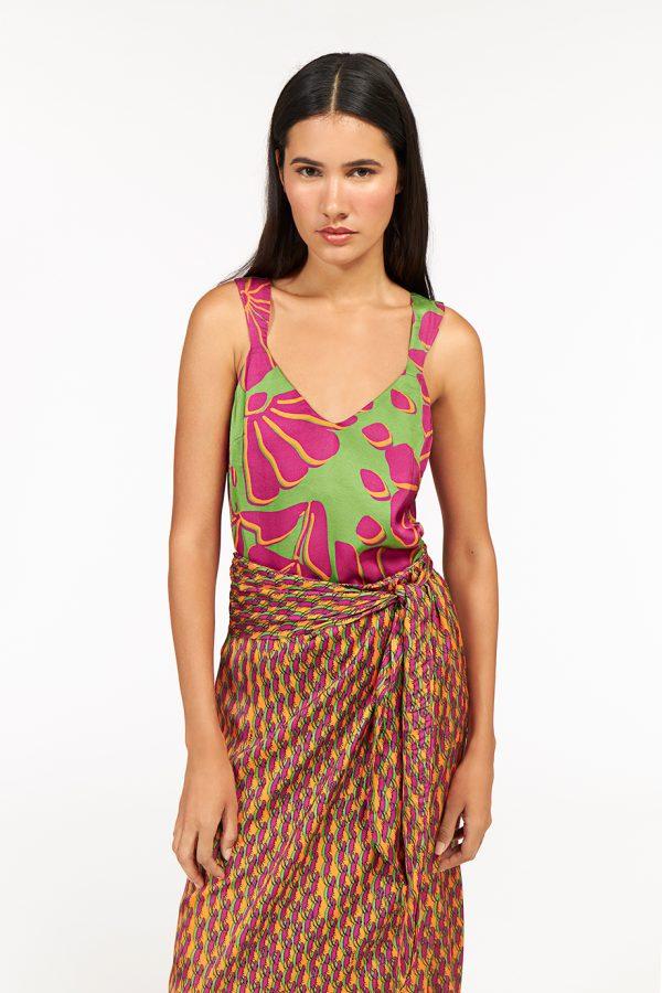 Annie P Cami Top Garden Green & Purple
