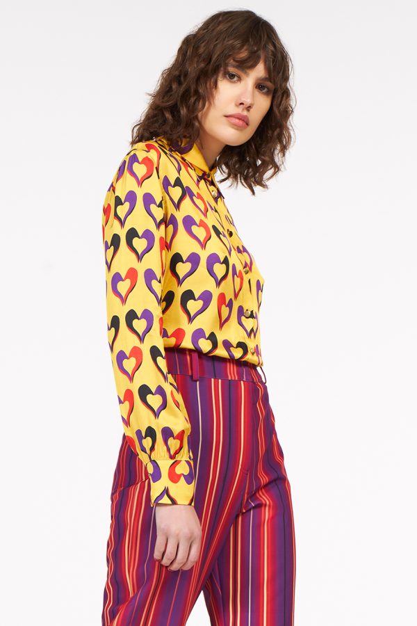 Annie P Classic Shirt Hearts Yellow