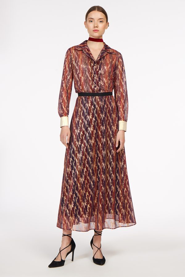 annie p Gold Sκirt Multi Lines Red