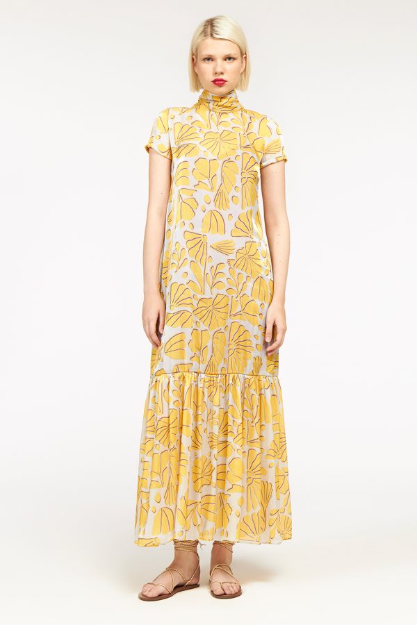 Annie P Grace Dress Garden Grey And Yellow