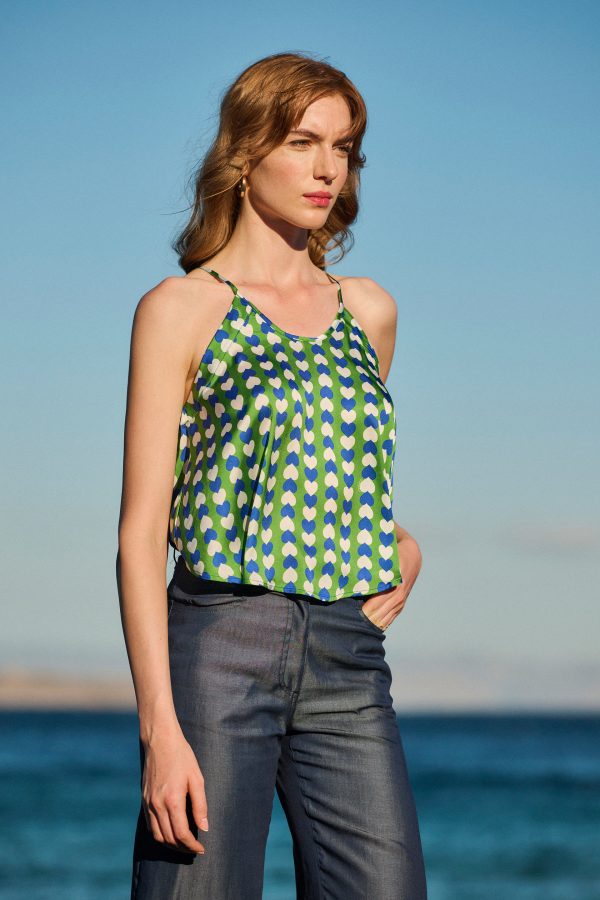 annie p Halter Top Hearts Blue/White