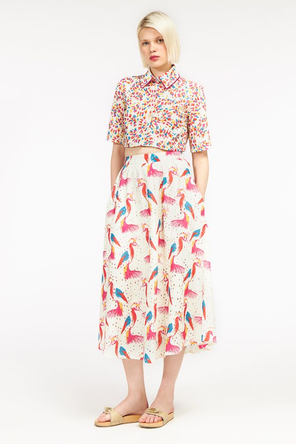 Annie P Lily Skirt Birds Multi Cream