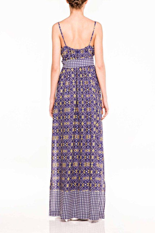 Annie P Long Dress W Belt Midnight Mesh Border