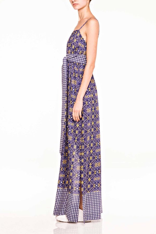 Annie P Long Dress W Belt Midnight Mesh Border