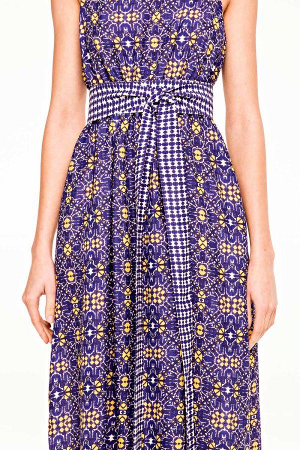 Annie P Long Dress W Belt Midnight Mesh Border