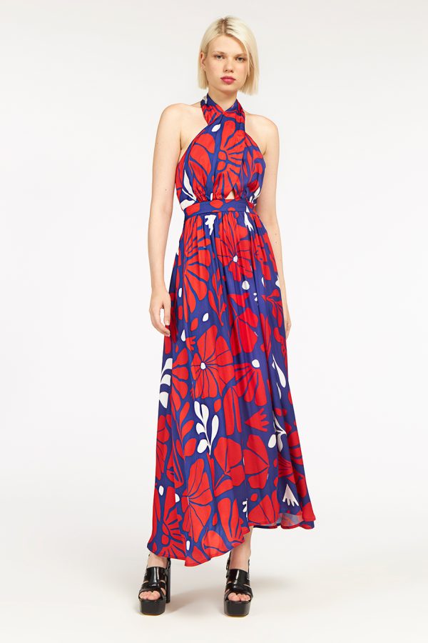 Annie P Naomi Dress Garden Blue&Red
