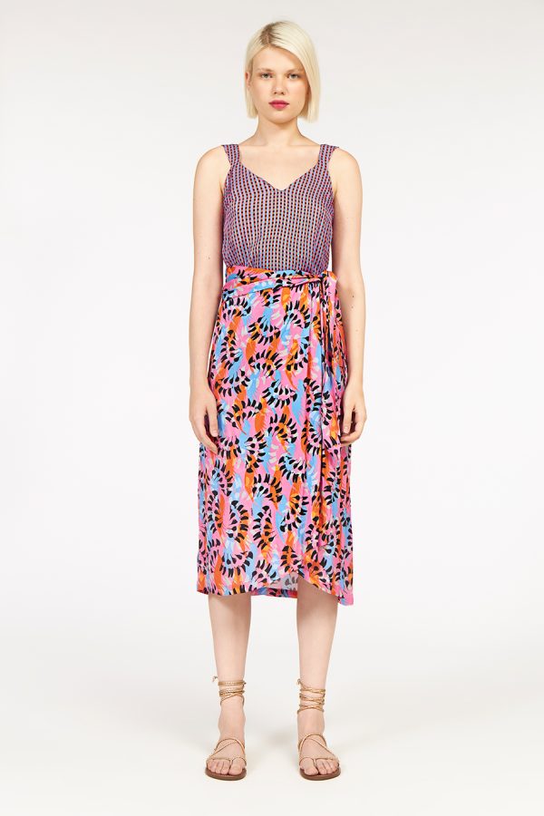 annie p Sarong Skirt Dancing Feathers Fuchsia