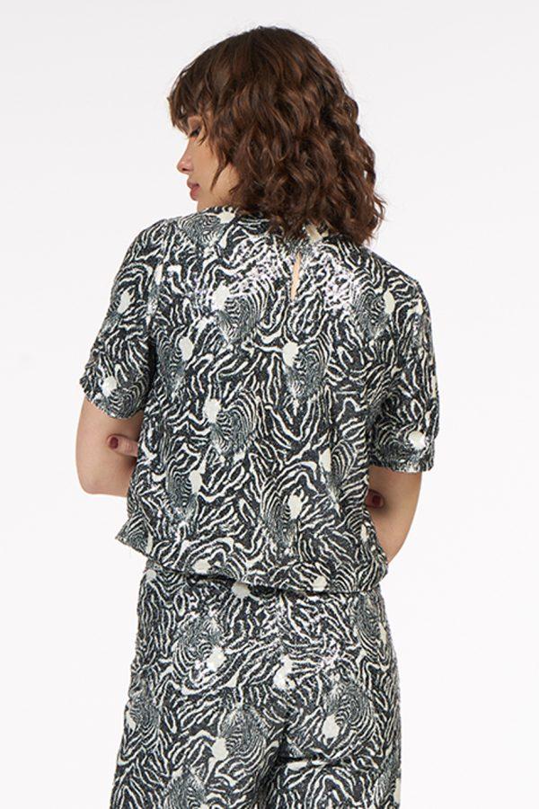 Annie P Sequin Blouse Zebra Black