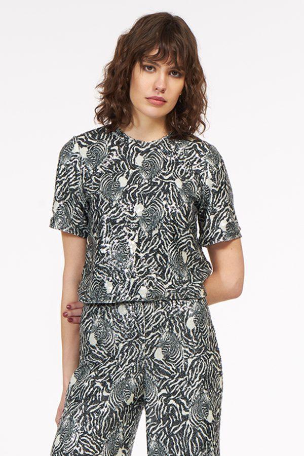 annie p Sequin Blouse Zebra Black