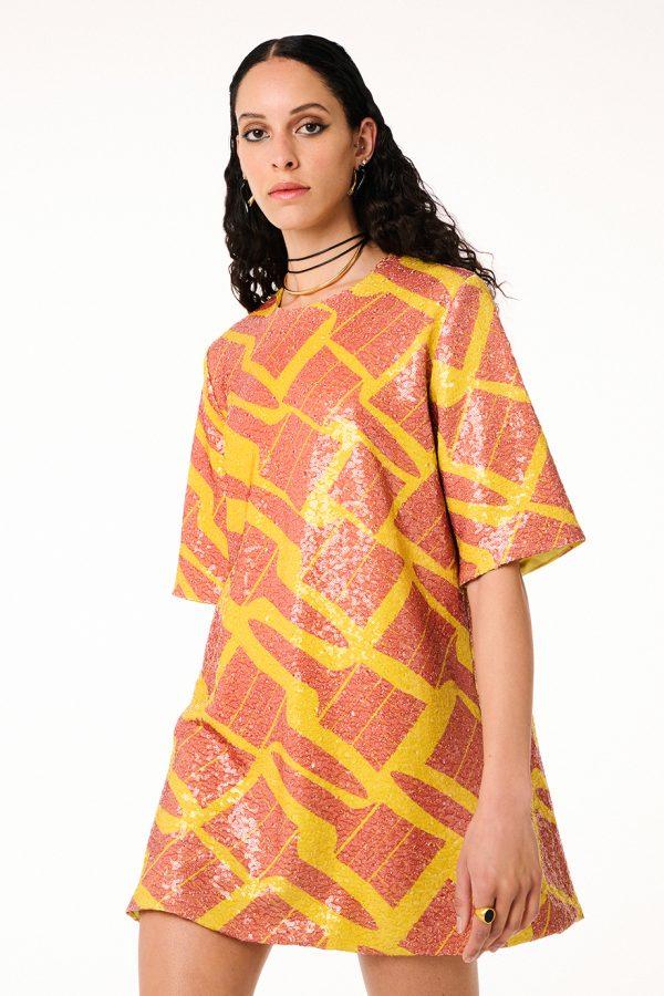 Annie P Sequin Dress Brushes Yellow