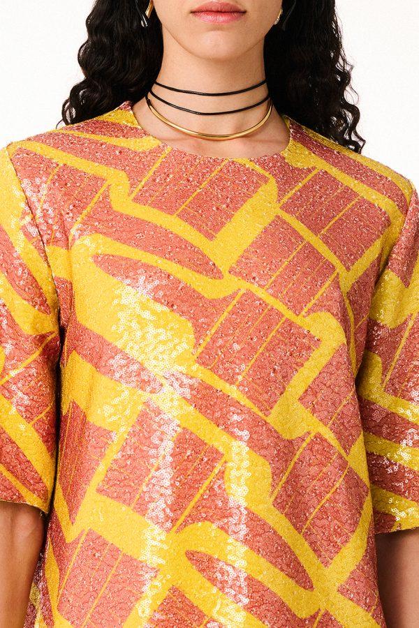 Annie P Sequin Dress Brushes Yellow